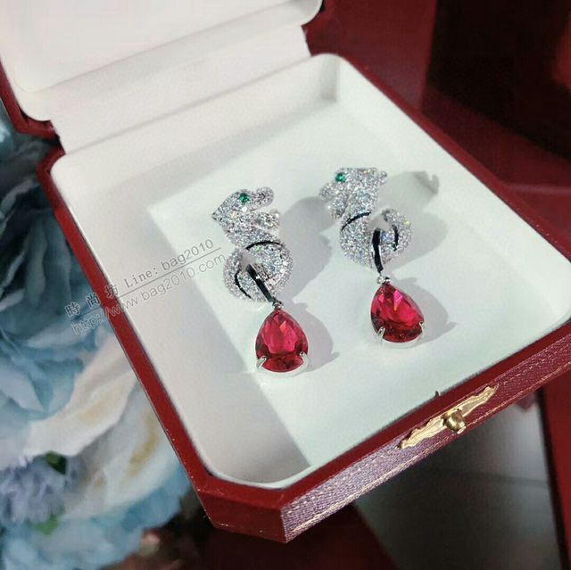 Cartier首飾品 卡地亞明星熱推款 時尚滿鑽斑點豹圓環瑪瑙流蘇晶鑽耳釘耳環  zgk1334